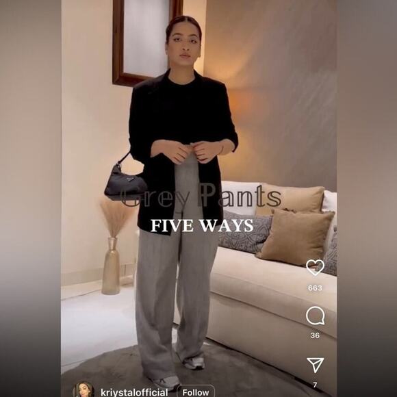 Zara Grey WIDE LEG HERRINGBONE PANTS Size Large - Picture 7 of 14